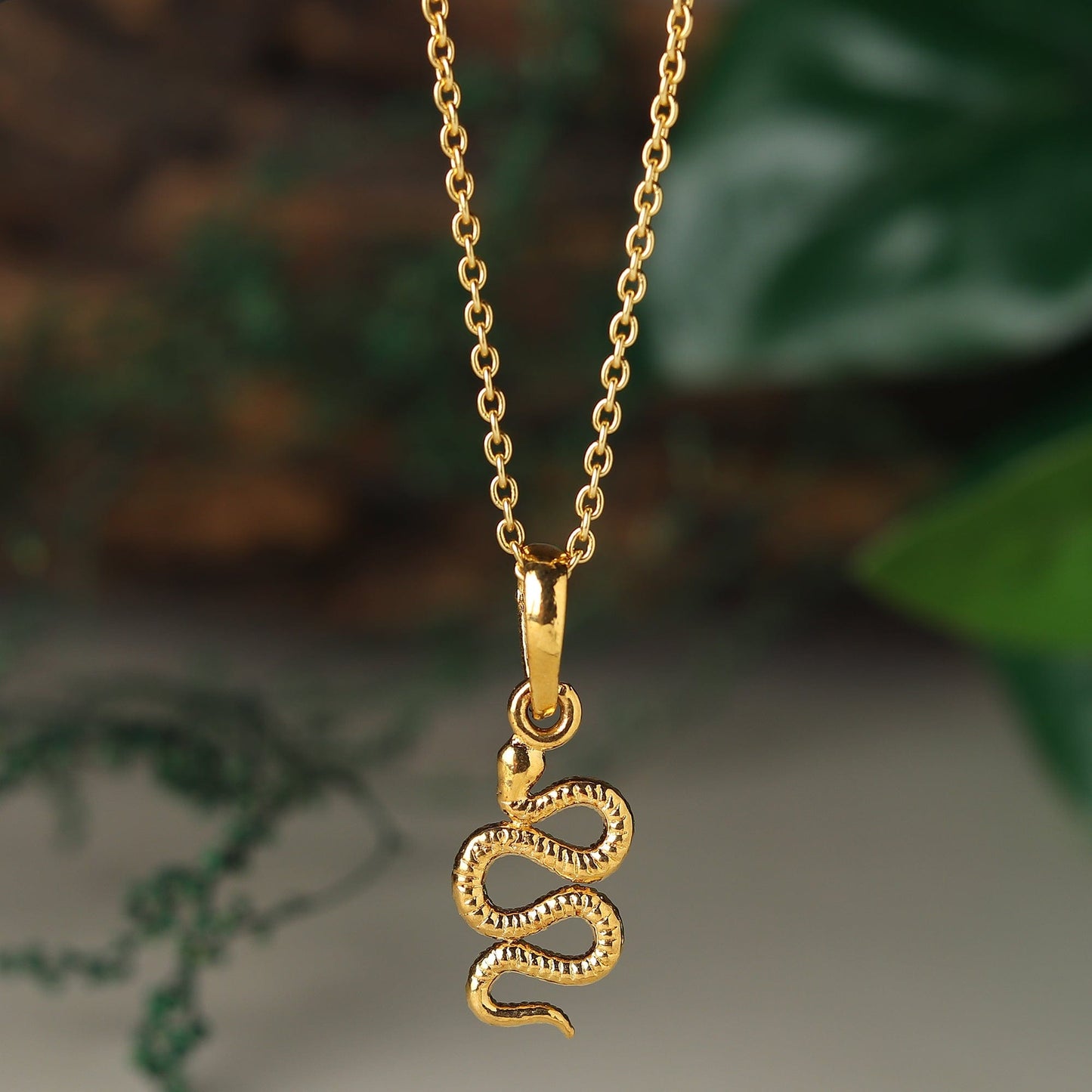 22KT Gold Plated Sterling Silver Stylish snake 92.5% purity Chain pendant by snake Pendant (Pendant with Rope Chain-18 inches)