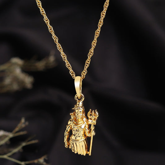 22KT Gold Plated Sterling Silver God Shiva Chain Pendant with 92.5% purity Shiva Chain Pendant (Pendant with Rope Chain-18 inches)