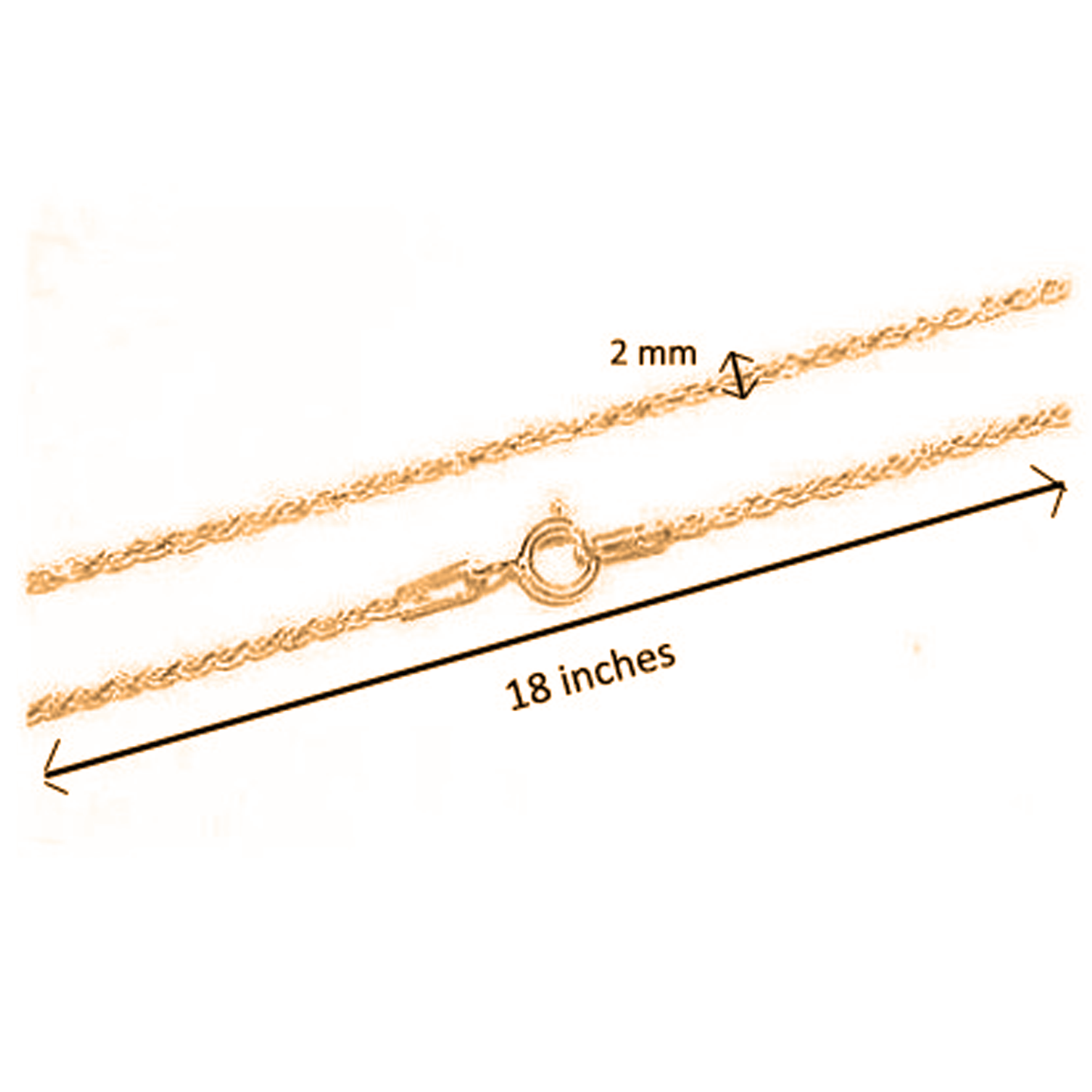22 CT Gold Plated Silver (92.5% purity) Italian Rope chain for Girls and Women