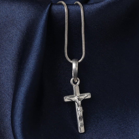 Sterling Silver 92.5 God Jesus Cross Chain Pendant with snake Chain 18 Inches for women by Akshat Sapphire PSS7090