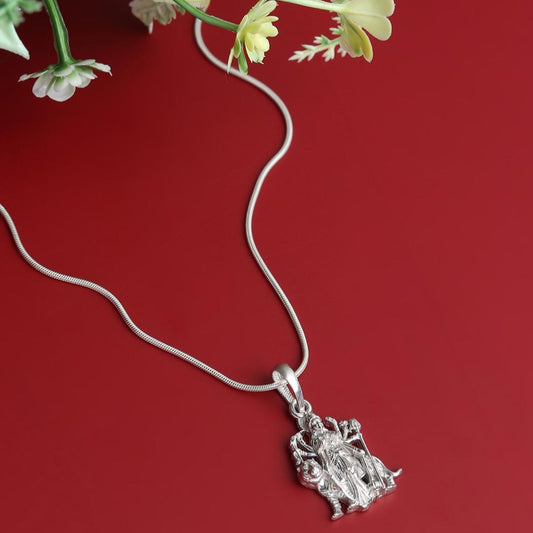 Sterling Silver (92.5% Purity) Pure Silver Goddess Durga Maa Chain Pendant (Locket with Snake Chain) for Men & Women