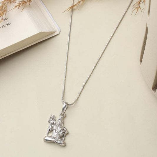 Sterling Silver (92.5% Purity) Pure Silver God Shiva Chain Pendant (Locket with Snake Chain) for Men & Women