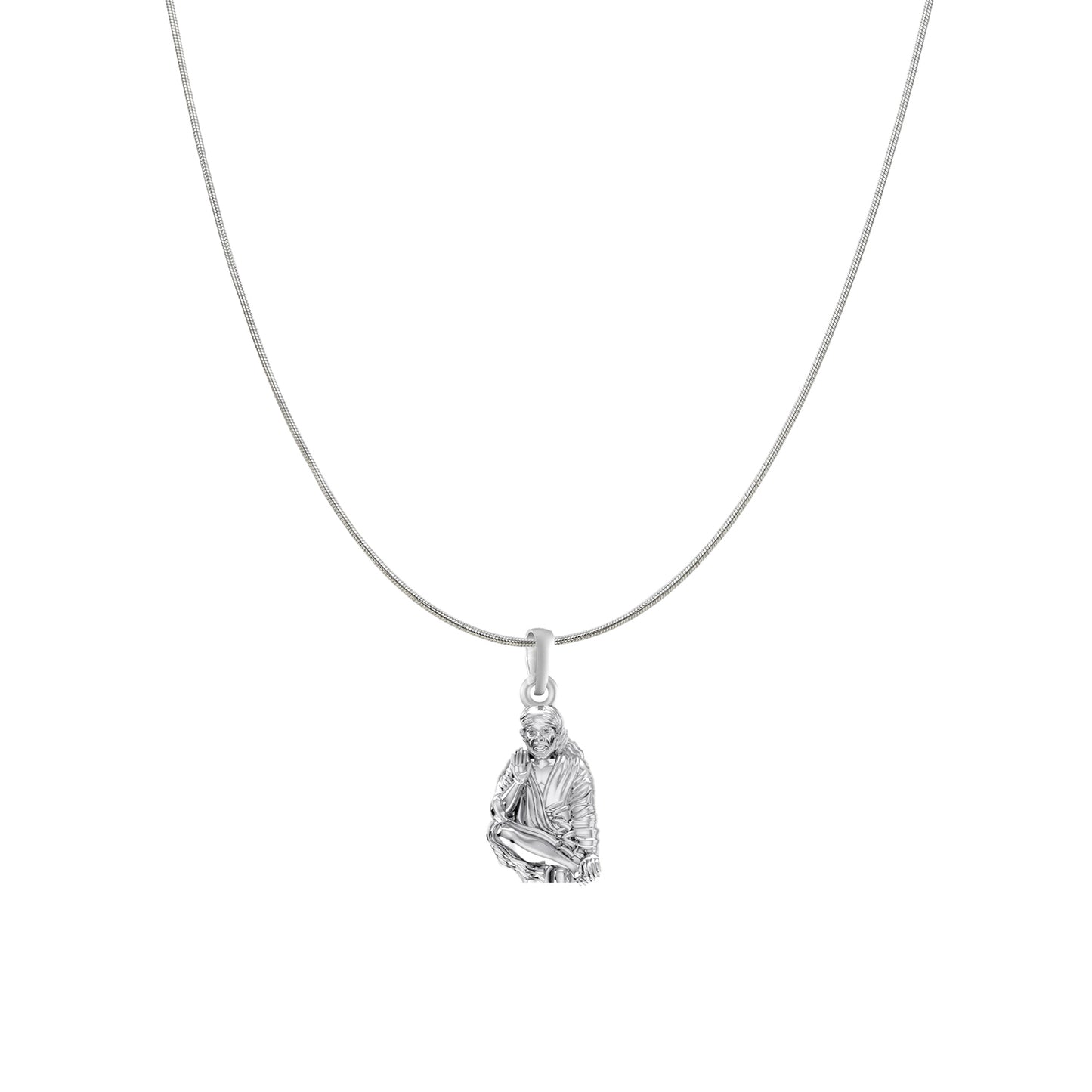 AKSHAT SAPPHIRE Sterling Silver (Silver with 92.5% purity) God Shree Sai Baba chain Pendant (Pendant with Snake Chain) for Men & Women Pure Sterling Silver Lord Sai Baba chain Locket For Good Wealth & Health