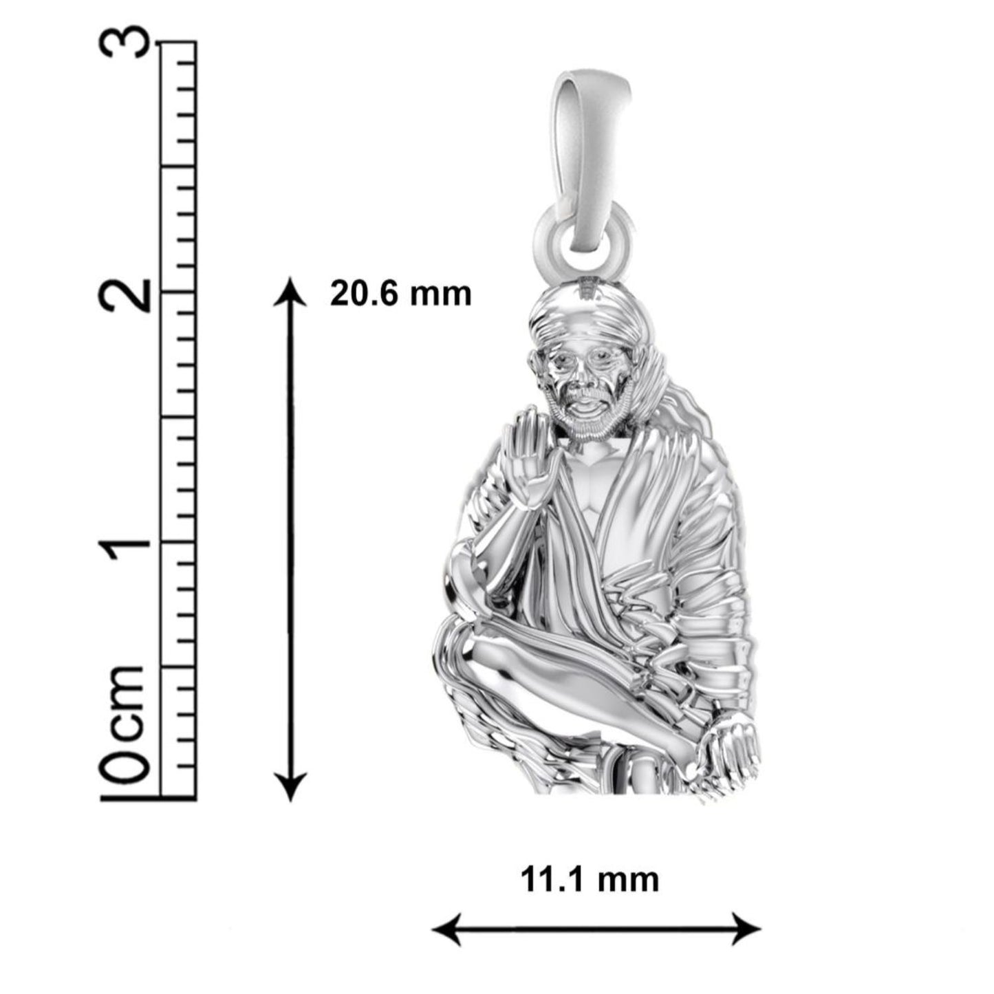 AKSHAT SAPPHIRE Sterling Silver (Silver with 92.5% purity) God Shree Sai Baba chain Pendant (Pendant with Snake Chain) for Men & Women Pure Sterling Silver Lord Sai Baba chain Locket For Good Wealth & Health