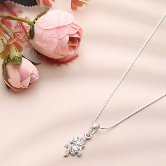 Sterling Silver 92.5 God Ganesh Chain Pendant with snake Chain 18 Inches for women by Akshat Sapphire PSS7130