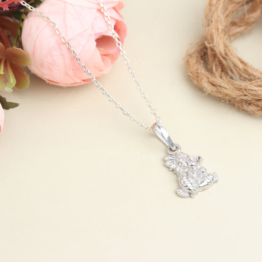 Sterling Silver (92.5% Purity) Pure Silver God Ganesha Chain Pendant (Locket with Snake Chain) for Men & Women