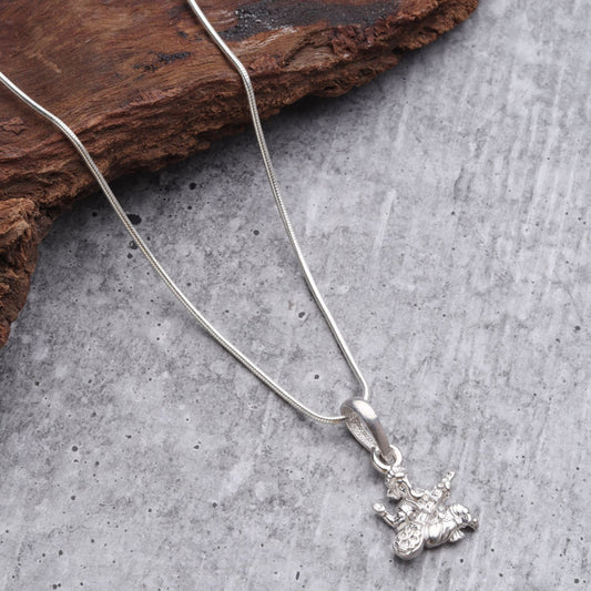 Sterling Silver (92.5% Purity) Pure Silver God Ganesha Chain Pendant (Locket with Snake Chain) for Men & Women