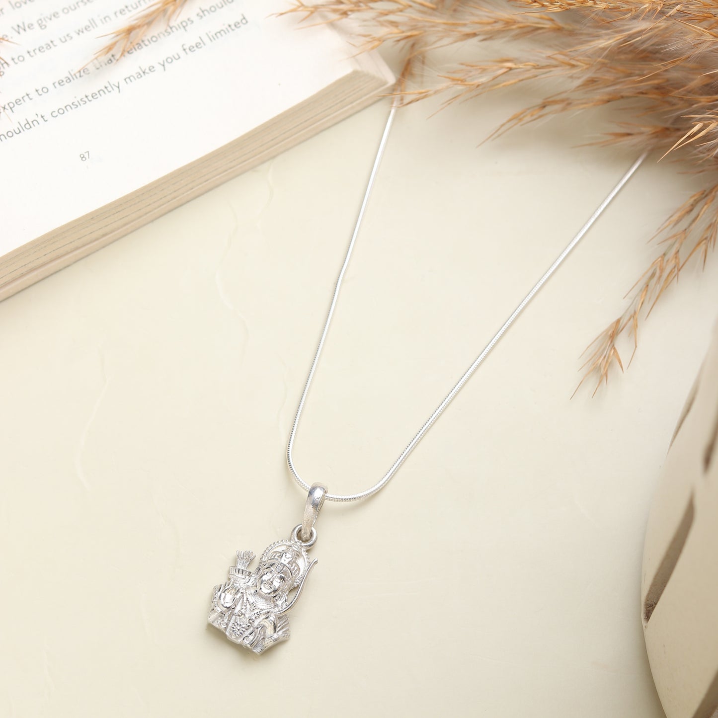 Akshat Sapphire Sterling Silver (92.5% purity) God Ram Ji chain Pendant (Pendant with Snake Chain) for Men & Women Pure Silver Bhagwan Shri Ram Locket for Good Health & Wealth