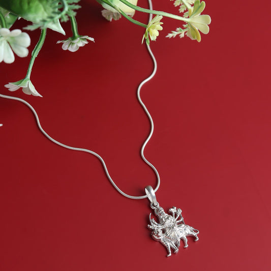 Sterling Silver 92.5 Goddess Durga Maa Chain Pendant with snake Chain 18 Inches for women by Akshat Sapphire PSS7185