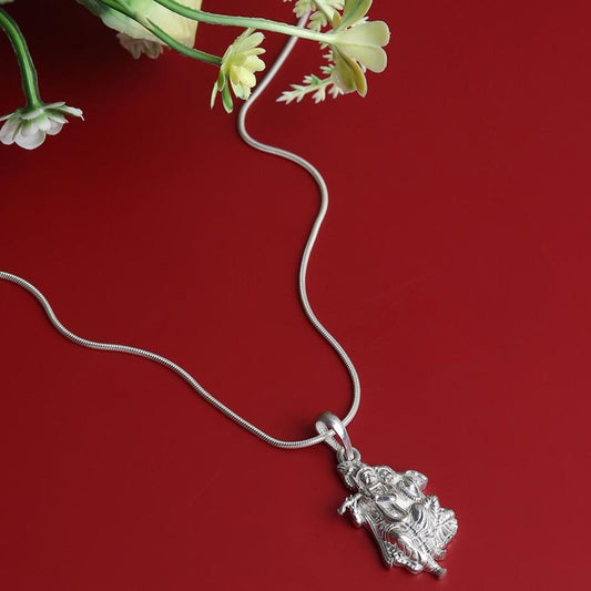Sterling Silver 92.5 God Radha Krishna Chain Pendant with snake Chain 18 Inches for women by Akshat Sapphire PSS7196