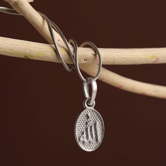 Sterling Silver 92.5 God Allah Chain Pendant with snake Chain 18 Inches for women by Akshat Sapphire PSS7205