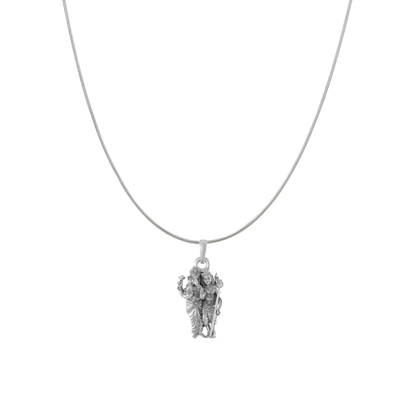 Akshat Sapphire Sterling Silver (92.5% purity) God Ganesh kartikeya Brother Chain Pendant (Pendant with Snake Chain) for Men & Women Pure Silver Lord Ganapathy Murugan Chain Locket for Good Health & Wealth