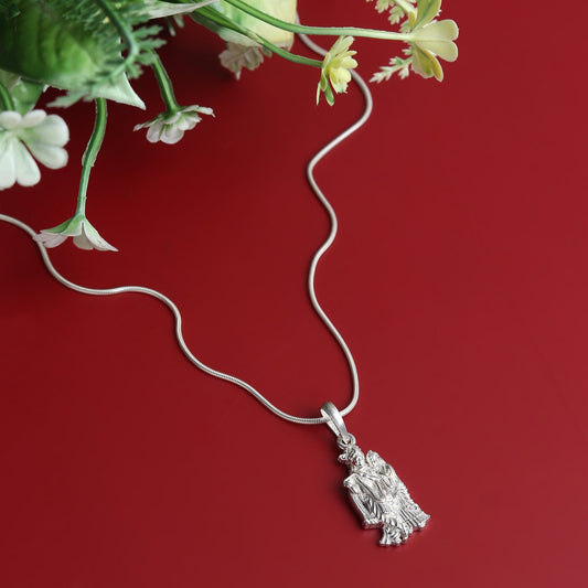 Sterling Silver 92.5 God Radha Krishna Chain Pendant with snake Chain 18 Inches for women by Akshat Sapphire PSS7227