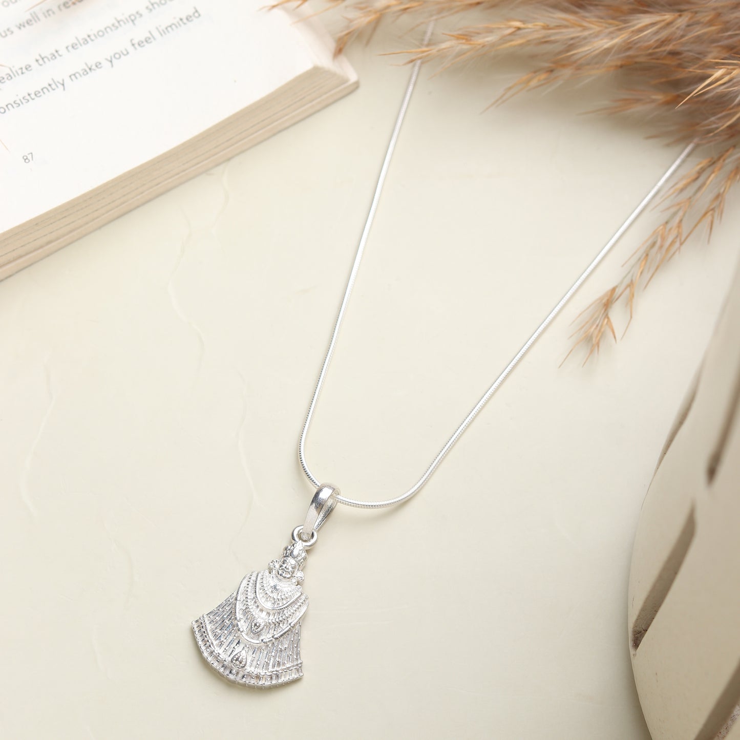 Akshat Sapphire Sterling Silver (92.5% purity) God Baba Khatu Shyam Chain Pendant (Pendant with Snake Chain) for Men & Women Pure Silver Lord Baba Khatu Shyam Chain Locket for Good Health & Wealth
