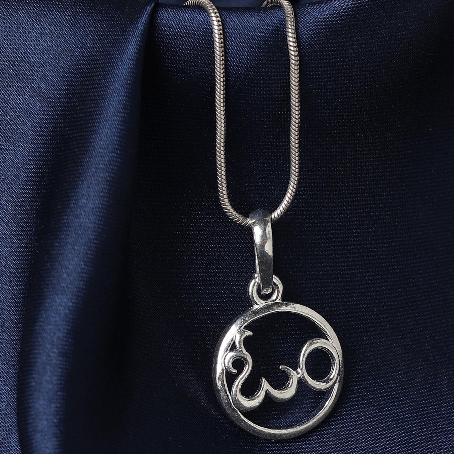 Akshat Sapphire Sterling Silver (92.5% purity) Spiritual OM Chain Pendant (Pendant with Snake Chain) for Men & Women Pure Silver Divine OM Chain Locket for Health & Wealth