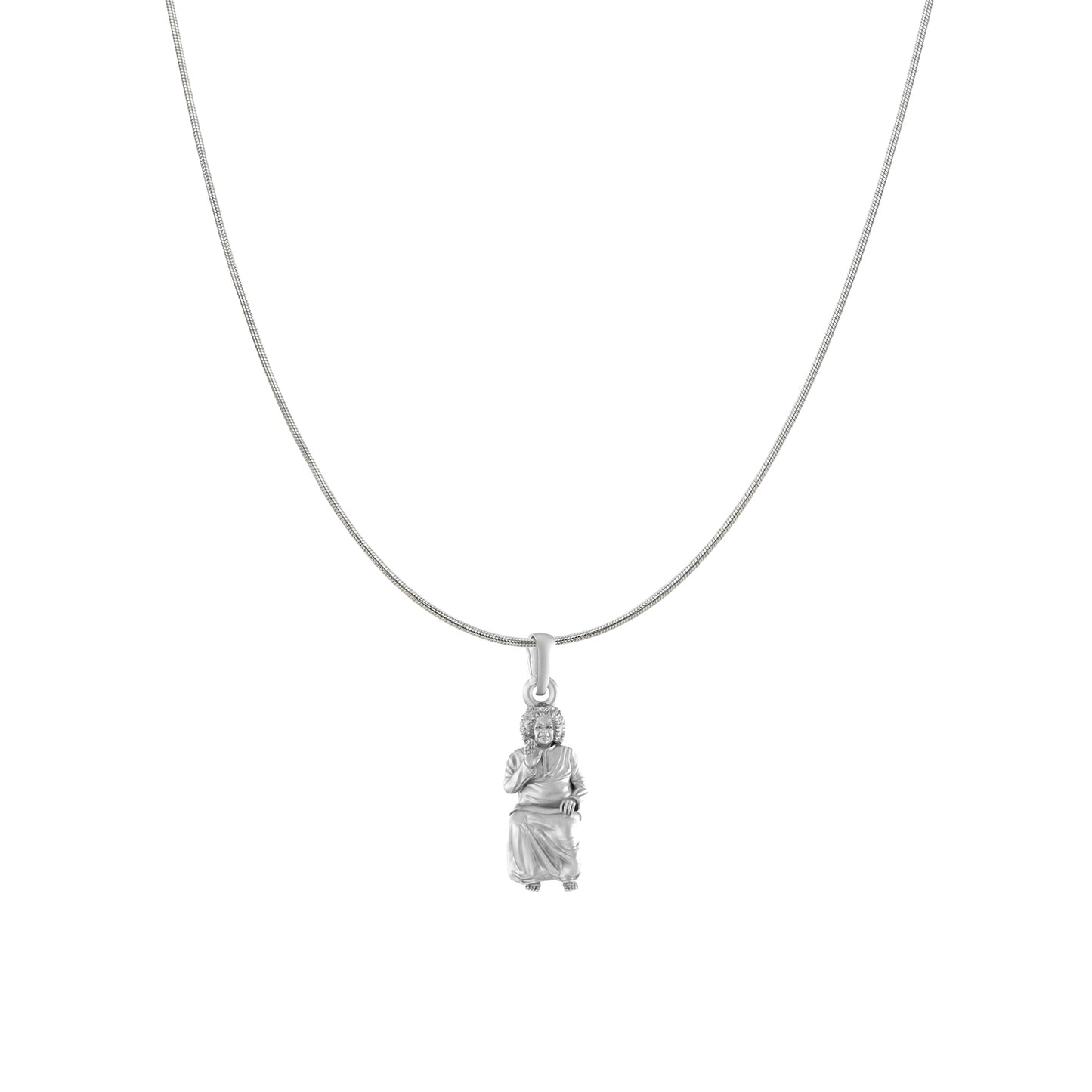 Akshat Sapphire Sterling Silver (92.5% purity) Spiritual Sathya Sai baba Chain Pendant (Pendant with Snake Chain) for Men & Women religious Chain Locket for Good Health & Wealth