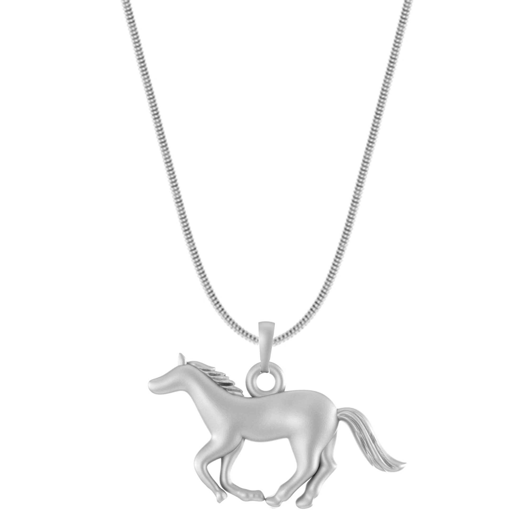 Akshat Sapphire Sterling Silver (92.5% purity) Strength Symbolic Horse Chain Pendant (Pendant with Snake Chain) for Men & Women Pure Silver Horse Chain Locket to represent strength and power