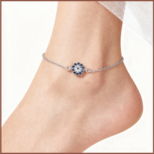 92.5% Pure Silver Rhodium Plated Evil Eye Fashionable Anklet For Girls & Women Chandi Ki Payal