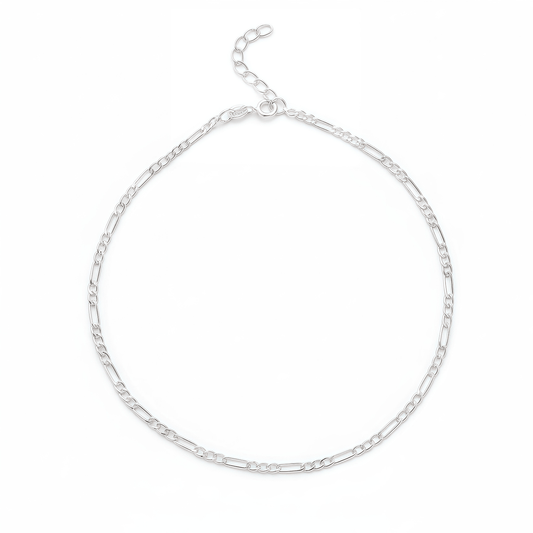 Plain Figaro Anklet for Girls & Women by Akshat Sapphire 92.5 Pure Silver Rhodium Plated PYF