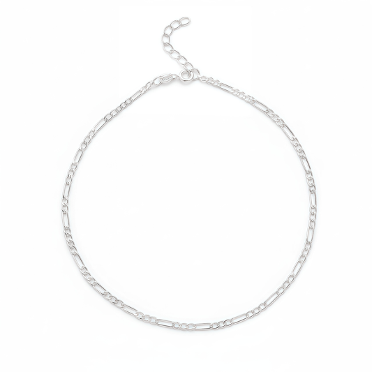 Plain Figaro Anklet for Girls & Women by Akshat Sapphire 92.5 Pure Silver Rhodium Plated PYF