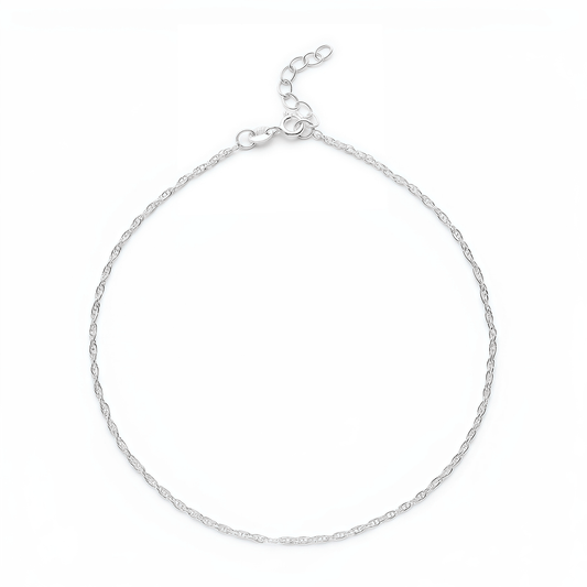 Plain Rope Anklet for Girls & Women by Akshat Sapphire 92.5 Pure Silver Rhodium Plated PYR