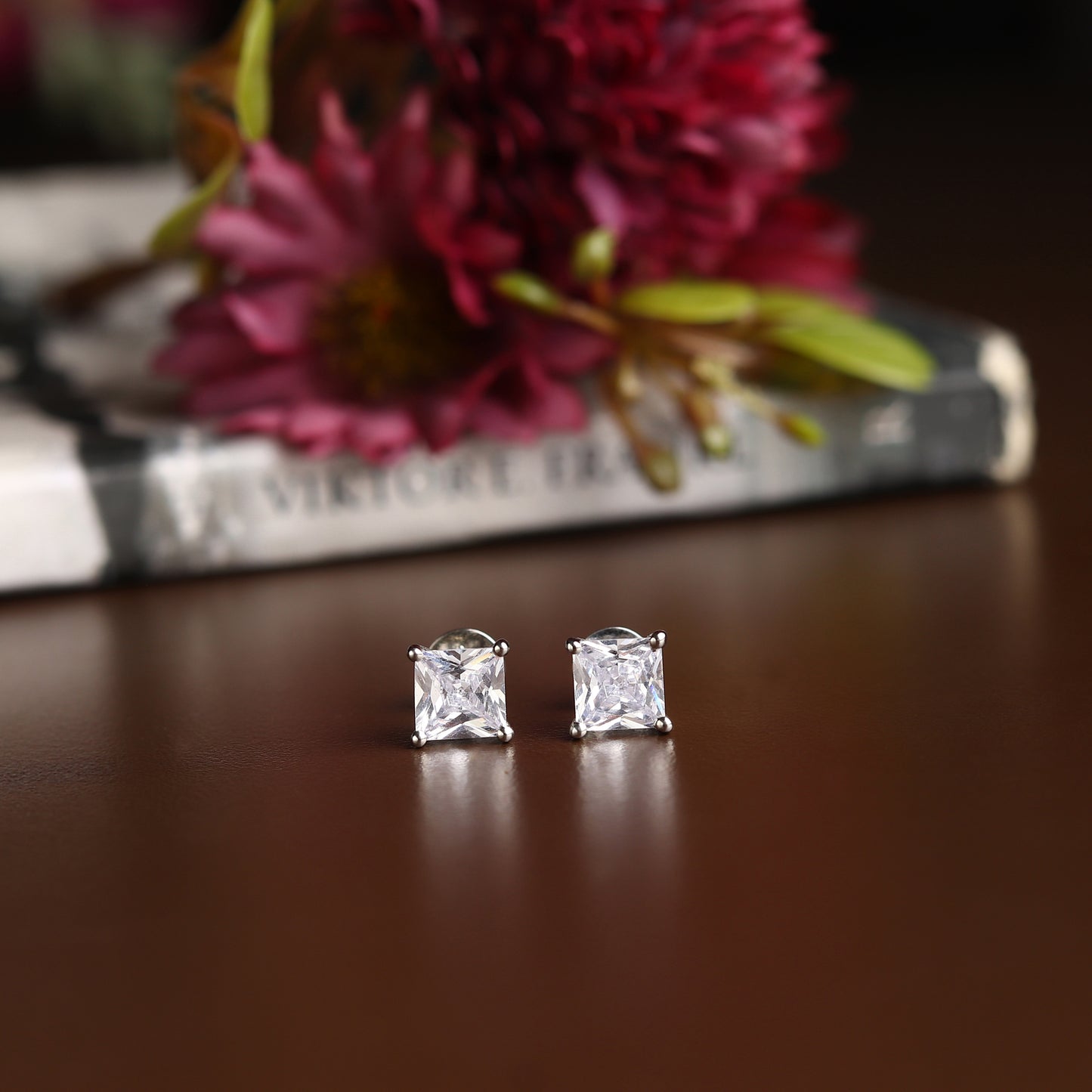 Pure Sterling Silver (92.5% purity)Precious, Beautiful and Designer Stud Earrings with cubic zirconia (AD) stones for Girls and Women