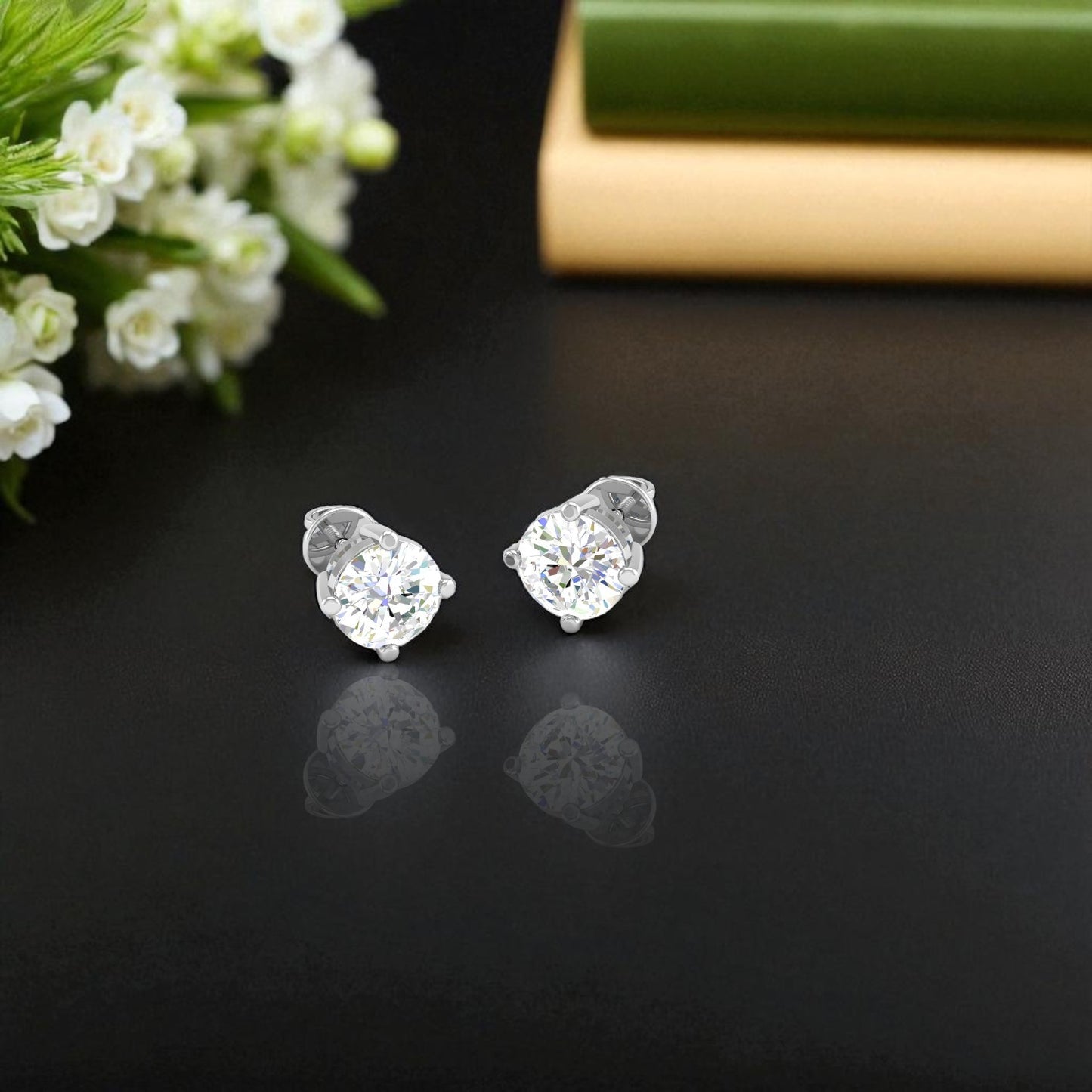 Pure Sterling Silver (92.5% purity)Precious, Beautiful and Designer Stud Earrings with cubic zirconia (AD) stones for Girls and Women
