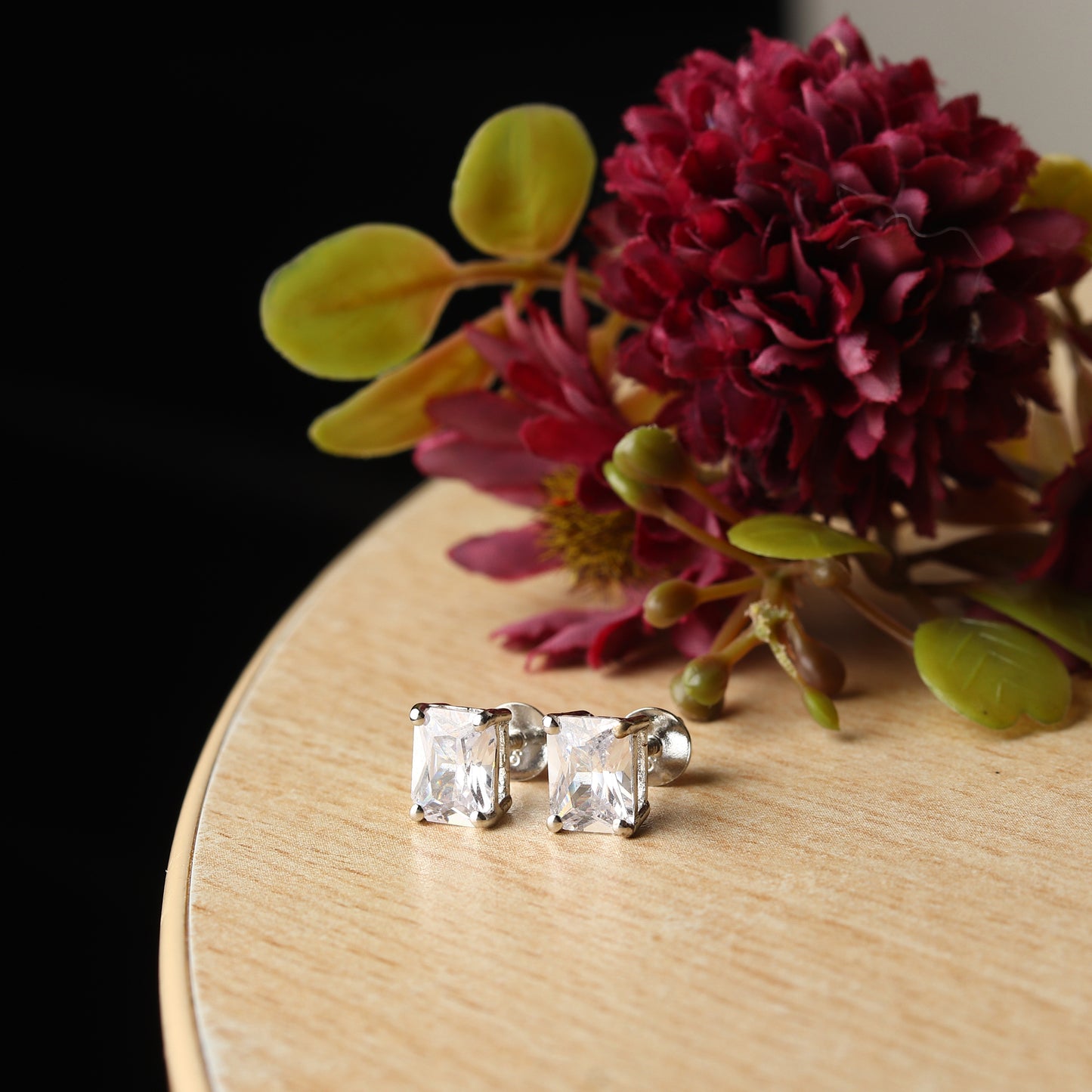 Pure Sterling Silver (92.5% purity)Precious, Beautiful and Designer Stud Earrings with cubic zirconia (AD) stones for Girls and Women