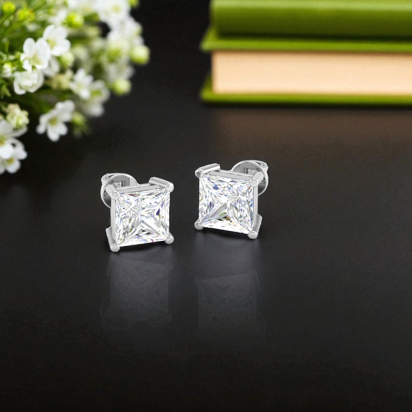 Pure Sterling Silver (92.5% purity)Precious, Beautiful and Designer Stud Earrings with cubic zirconia (AD) stones for Girls and Women