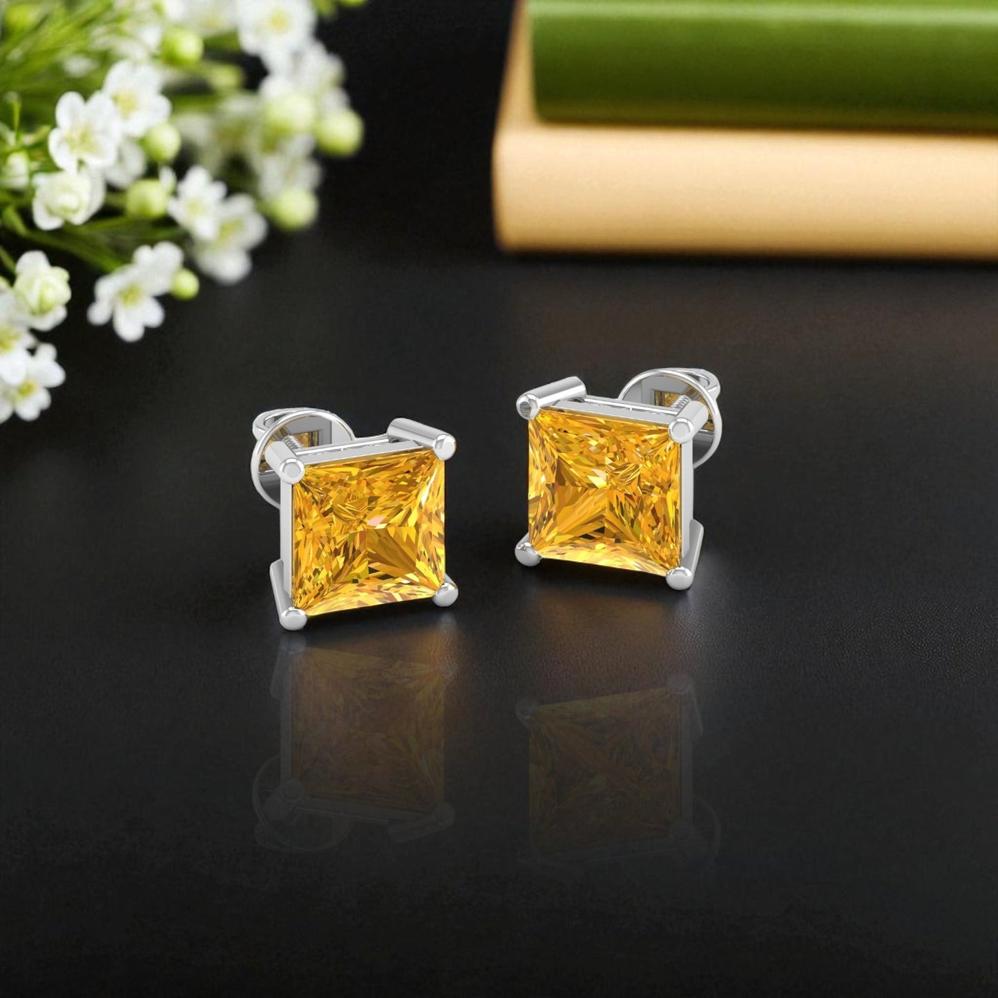 Pure Sterling Silver (92.5% purity)Precious, Beautiful and Designer Stud Earrings with cubic zirconia (AD) stones for Girls and Women