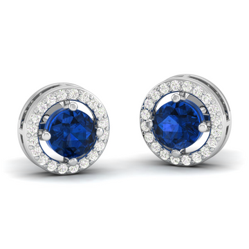 Akshat Sapphire Sterling Silver (92.5% purity) Precious Stud Earrings for Girls and Women Pure Silver Beautiful and Designer studs earring with cubic zirconia (AD) stones (7.6mm × 7.6mm)