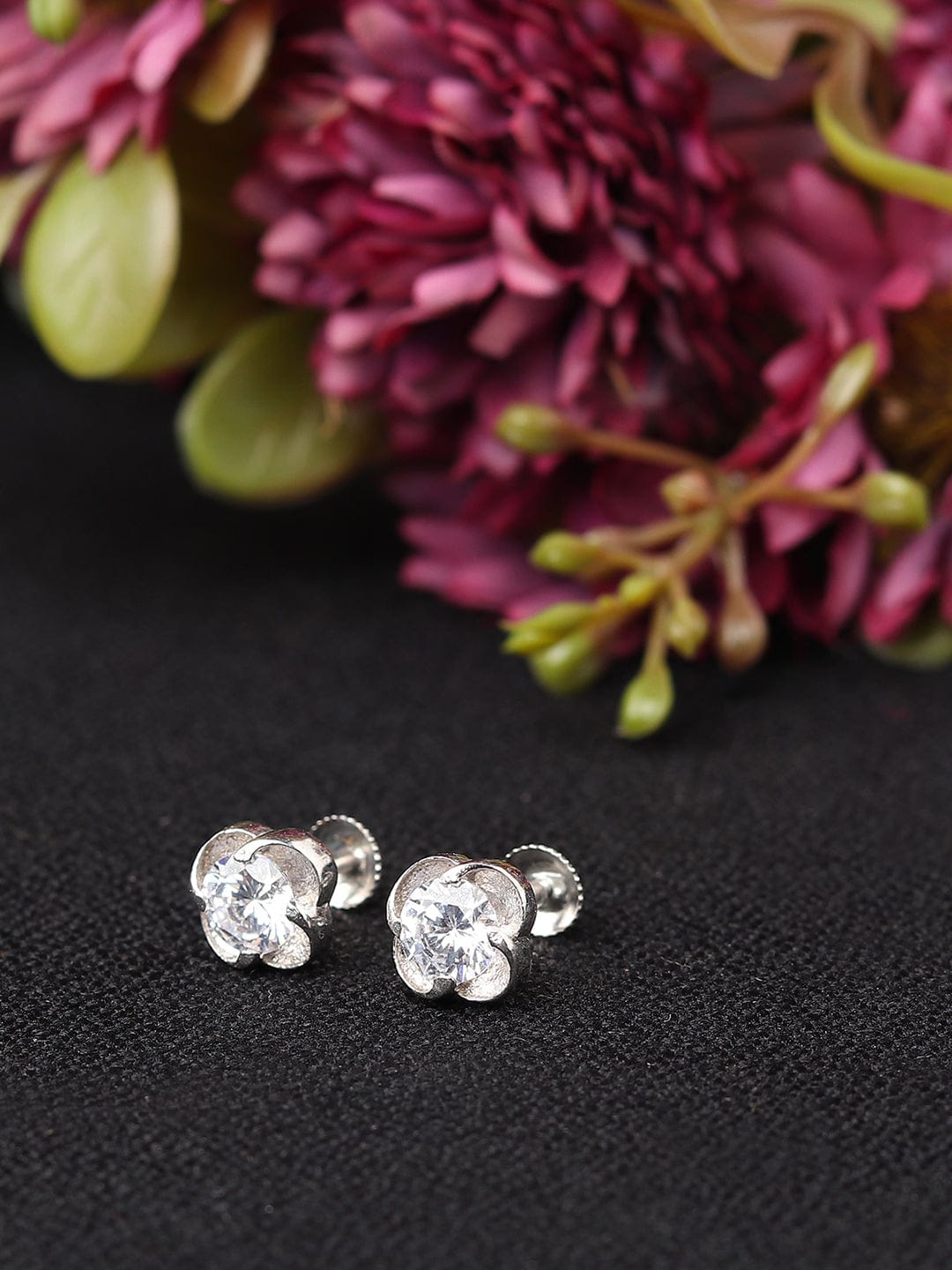 Sterling Silver Stud Earrings for Women by Akshat Sapphire 92.5 Silver Rhodium Plated S10081