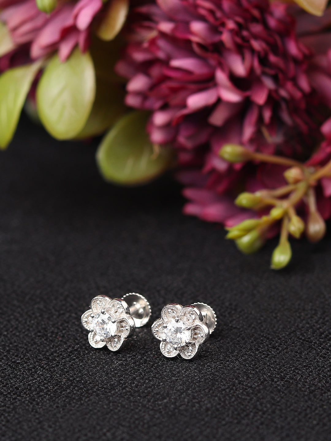 Pure Sterling Silver (92.5% purity)Precious, Beautiful and Designer Stud Earrings with cubic zirconia (AD) stones for Girls and Women