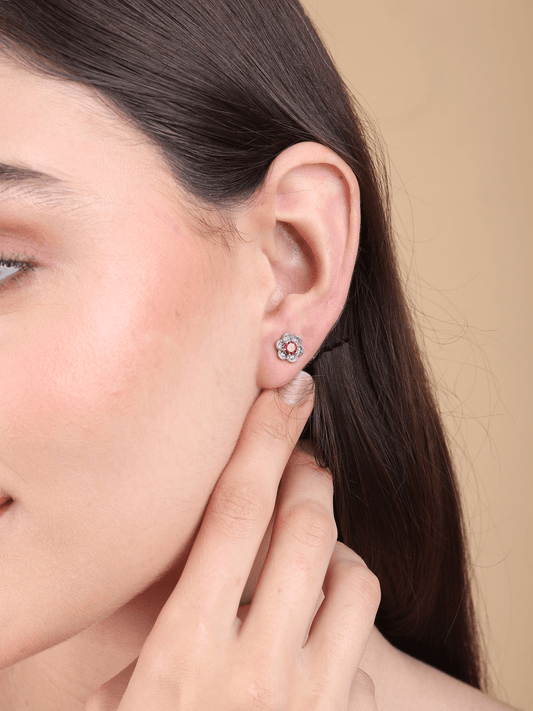 Pure Sterling Silver (92.5% purity)Precious, Beautiful and Designer Stud Earrings with cubic zirconia (AD) stones for Girls and Women