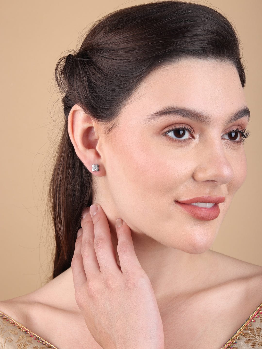 Pure Sterling Silver (92.5% purity)Precious, Beautiful and Designer Stud Earrings with cubic zirconia (AD) stones for Girls and Women