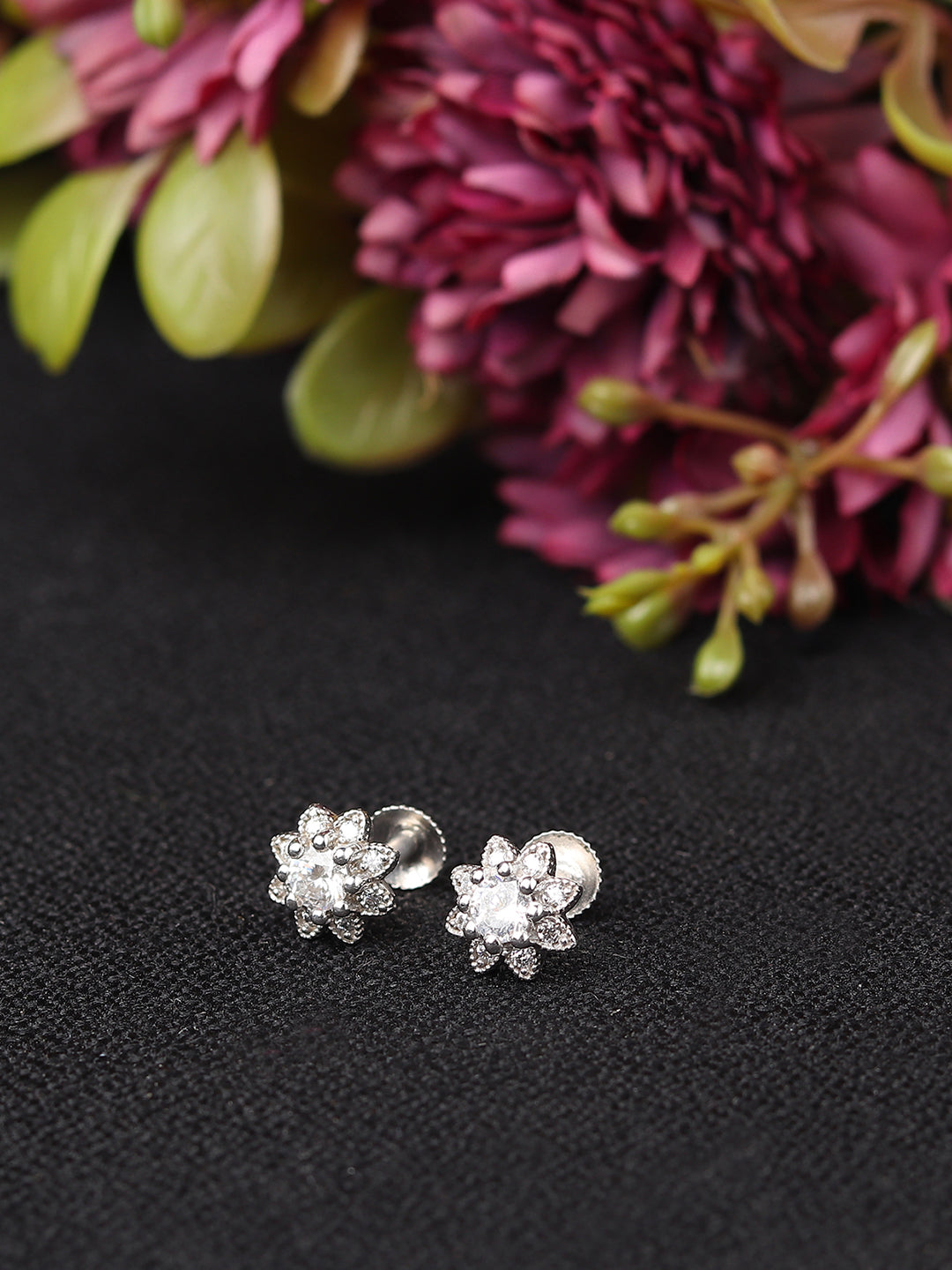 Pure Sterling Silver (92.5% purity)Precious, Beautiful and Designer Stud Earrings with cubic zirconia (AD) stones for Girls and Women