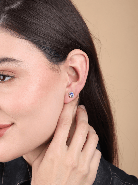 Sterling Silver Studs for Women by Akshat Sapphire 92.5 Silver Rhodium Plated S10085