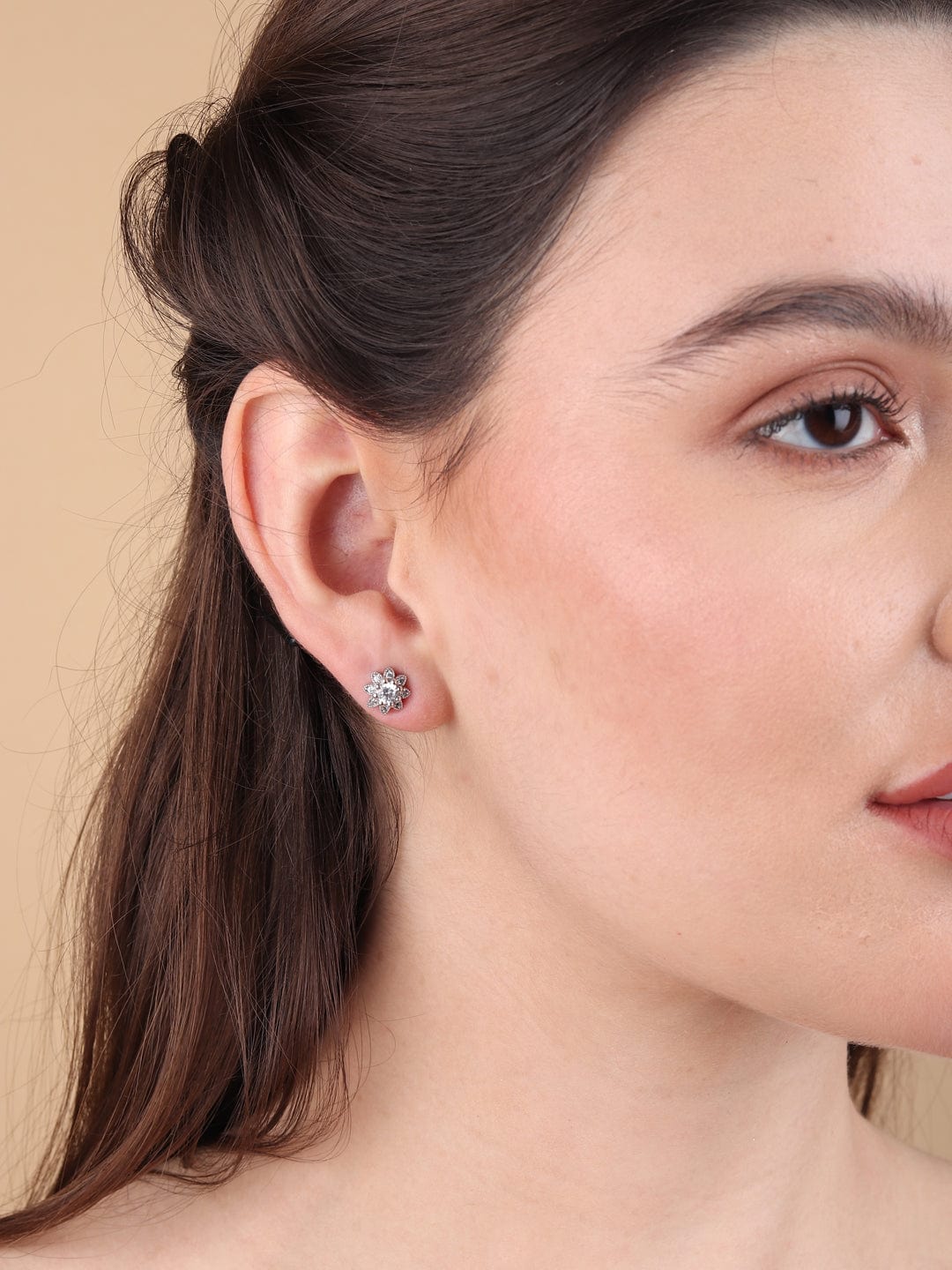 Pure Sterling Silver (92.5% purity)Precious, Beautiful and Designer Stud Earrings with cubic zirconia (AD) stones for Girls and Women