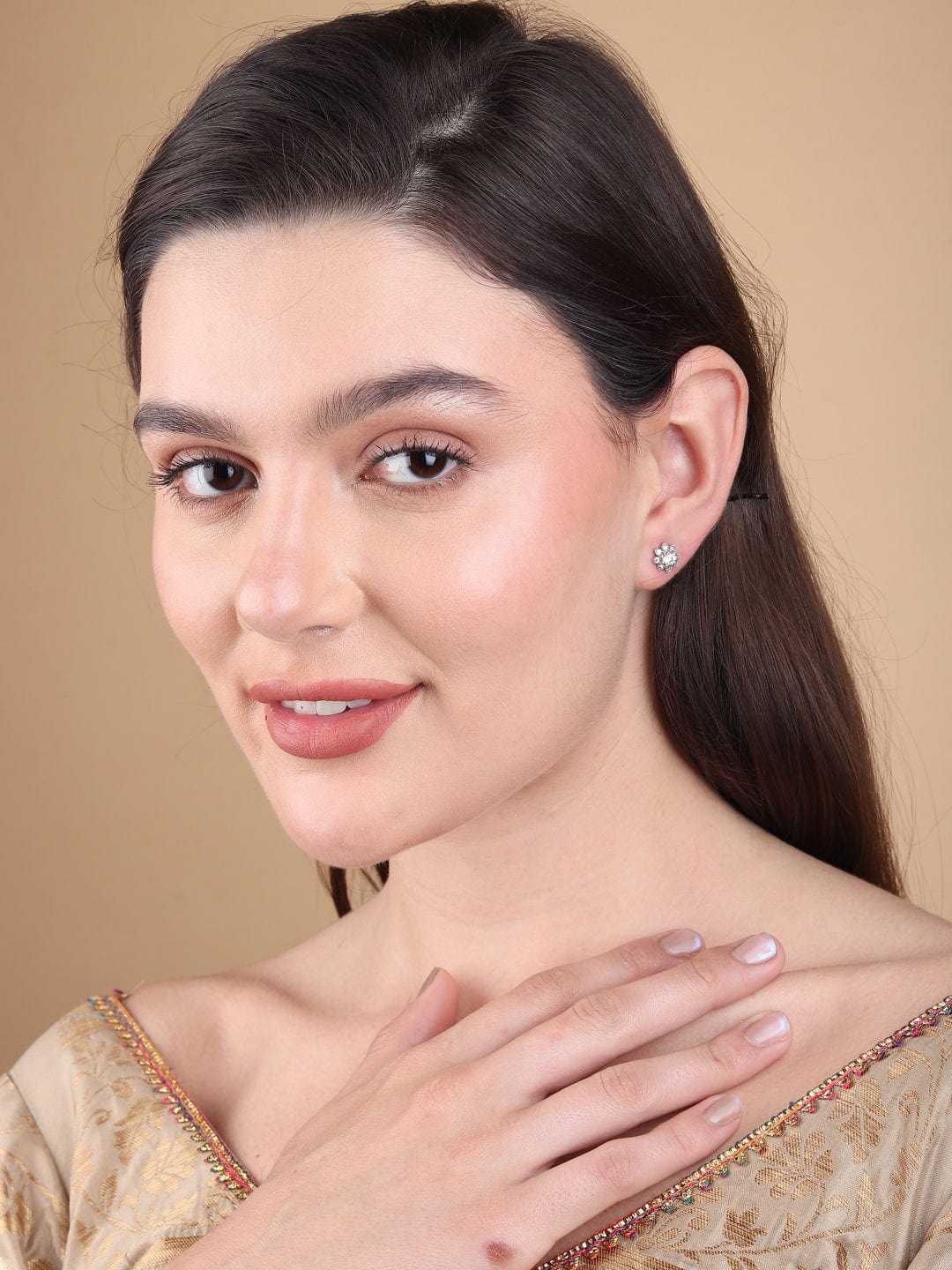 Pure Sterling Silver (92.5% purity)Precious, Beautiful and Designer Stud Earrings with cubic zirconia (AD) stones for Girls and Women