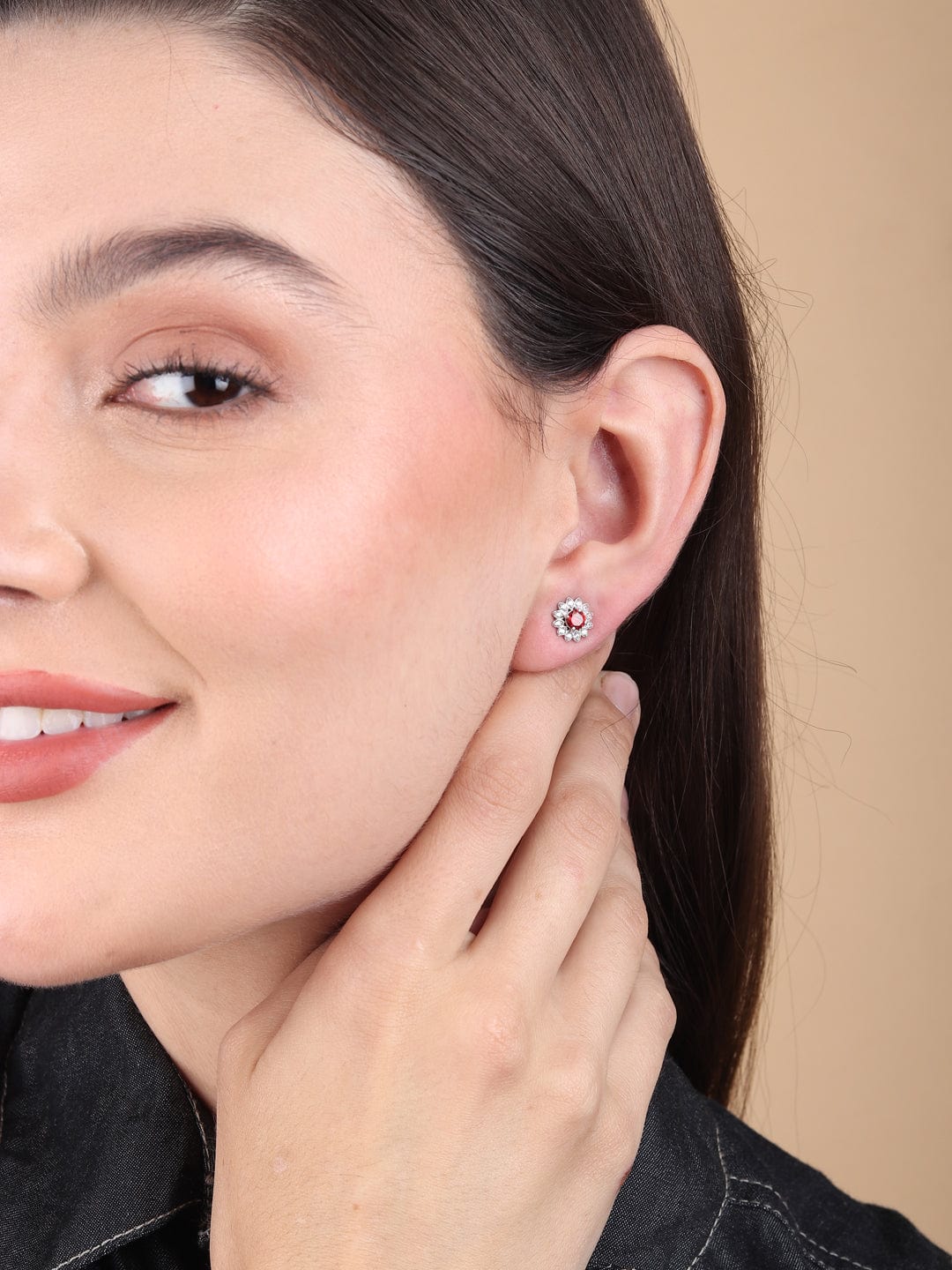 Pure Sterling Silver (92.5% purity)Precious, Beautiful and Designer Stud Earrings with cubic zirconia (AD) stones for Girls and Women