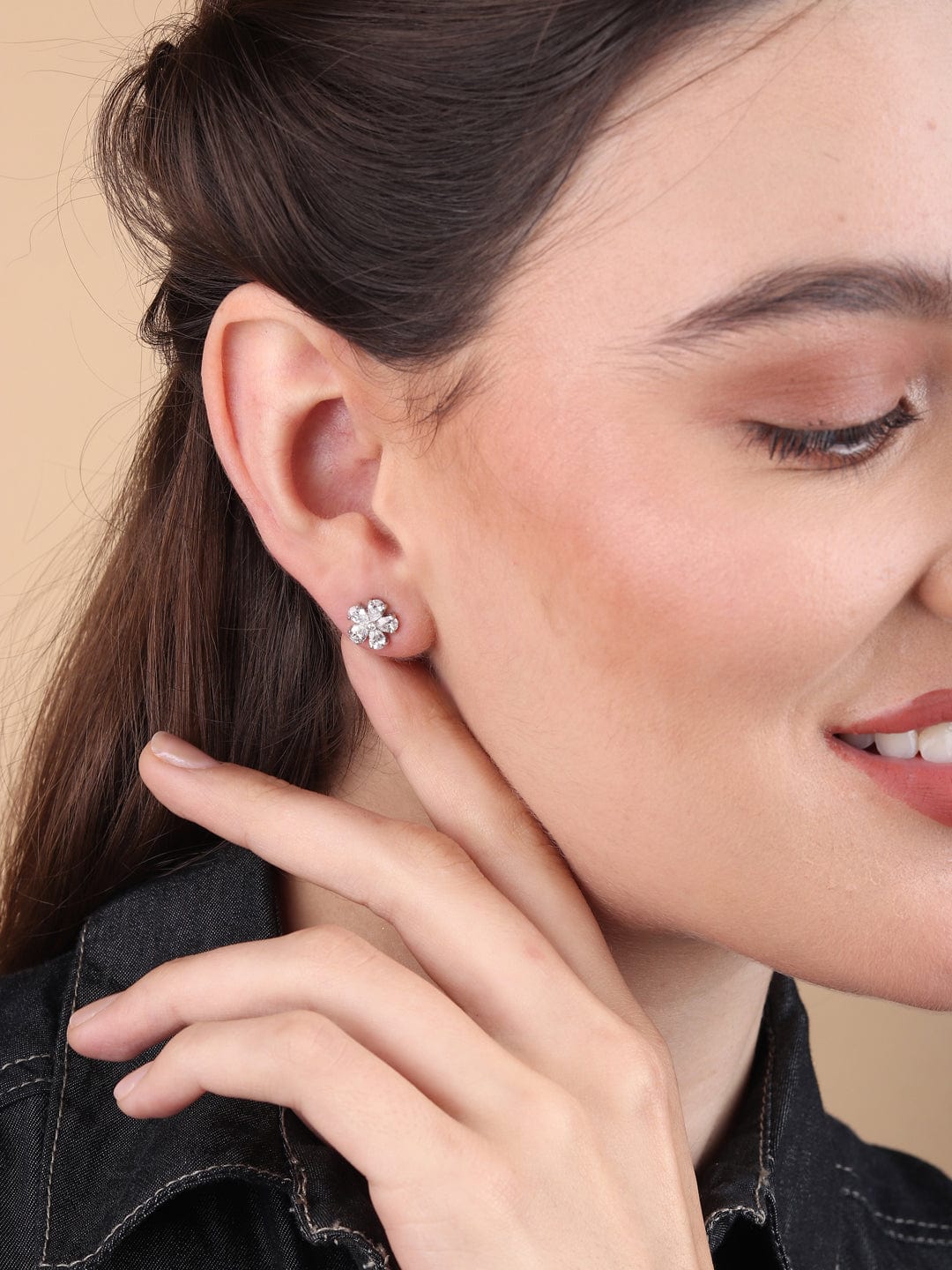 Pure Sterling Silver (92.5% purity)Precious, Beautiful and Designer Stud Earrings with cubic zirconia (AD) stones for Girls and Women
