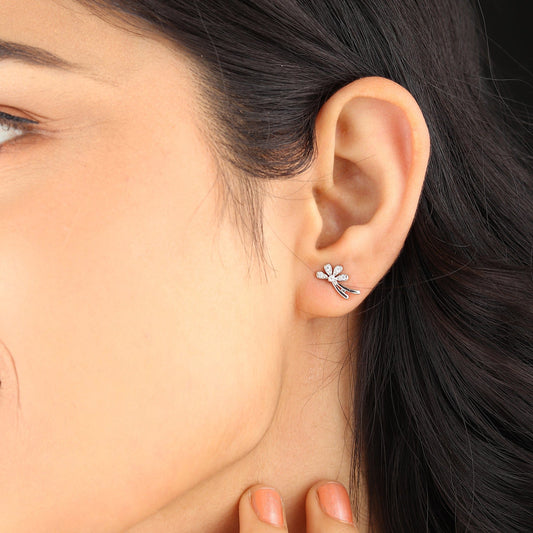 Silver Stud Earrings for Women by Akshat Sapphire 92.5 Silver Rhodium Plated S10093
