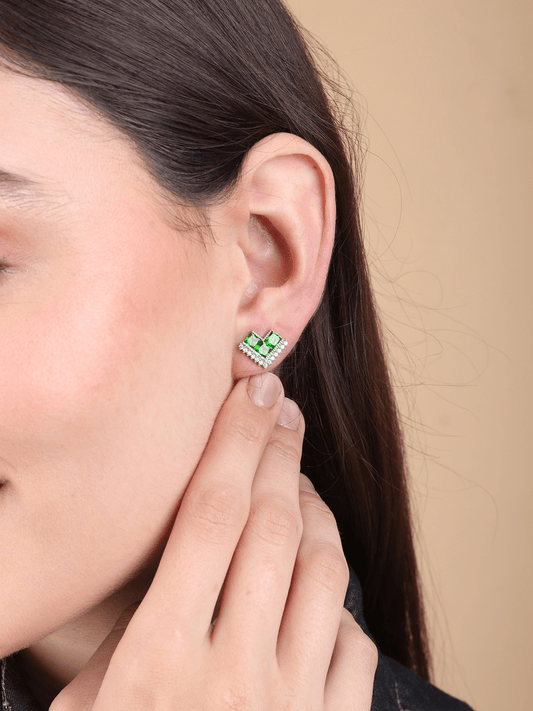 Silver Stud Earrings for Women by Akshat Sapphire 92.5 Silver Rhodium Plated S10096