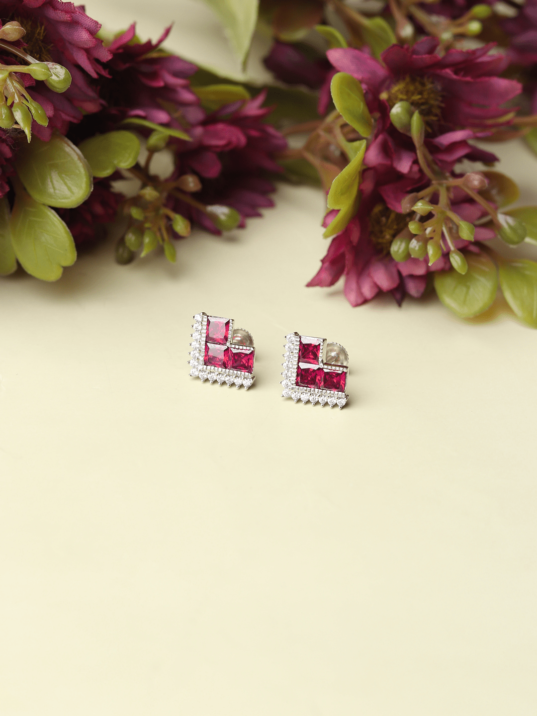 Pure Sterling Silver (92.5% purity)Precious, Beautiful and Designer Stud Earrings with cubic zirconia (AD) stones for Girls and Women