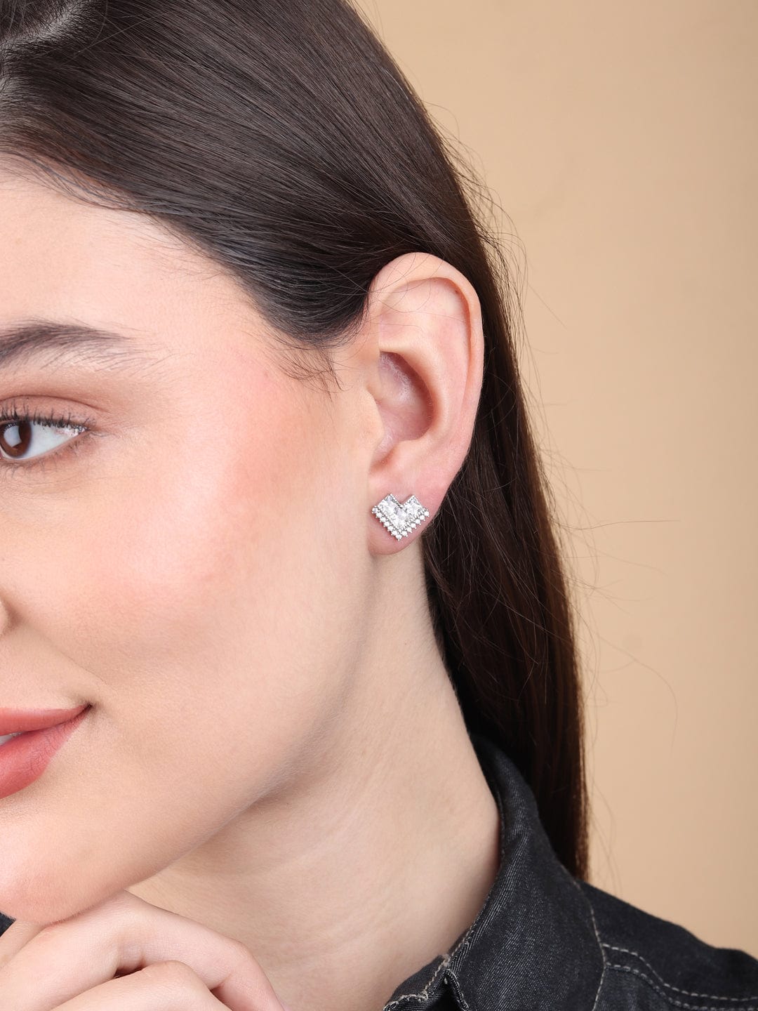 Pure Sterling Silver (92.5% purity)Precious, Beautiful and Designer Stud Earrings with cubic zirconia (AD) stones for Girls and Women
