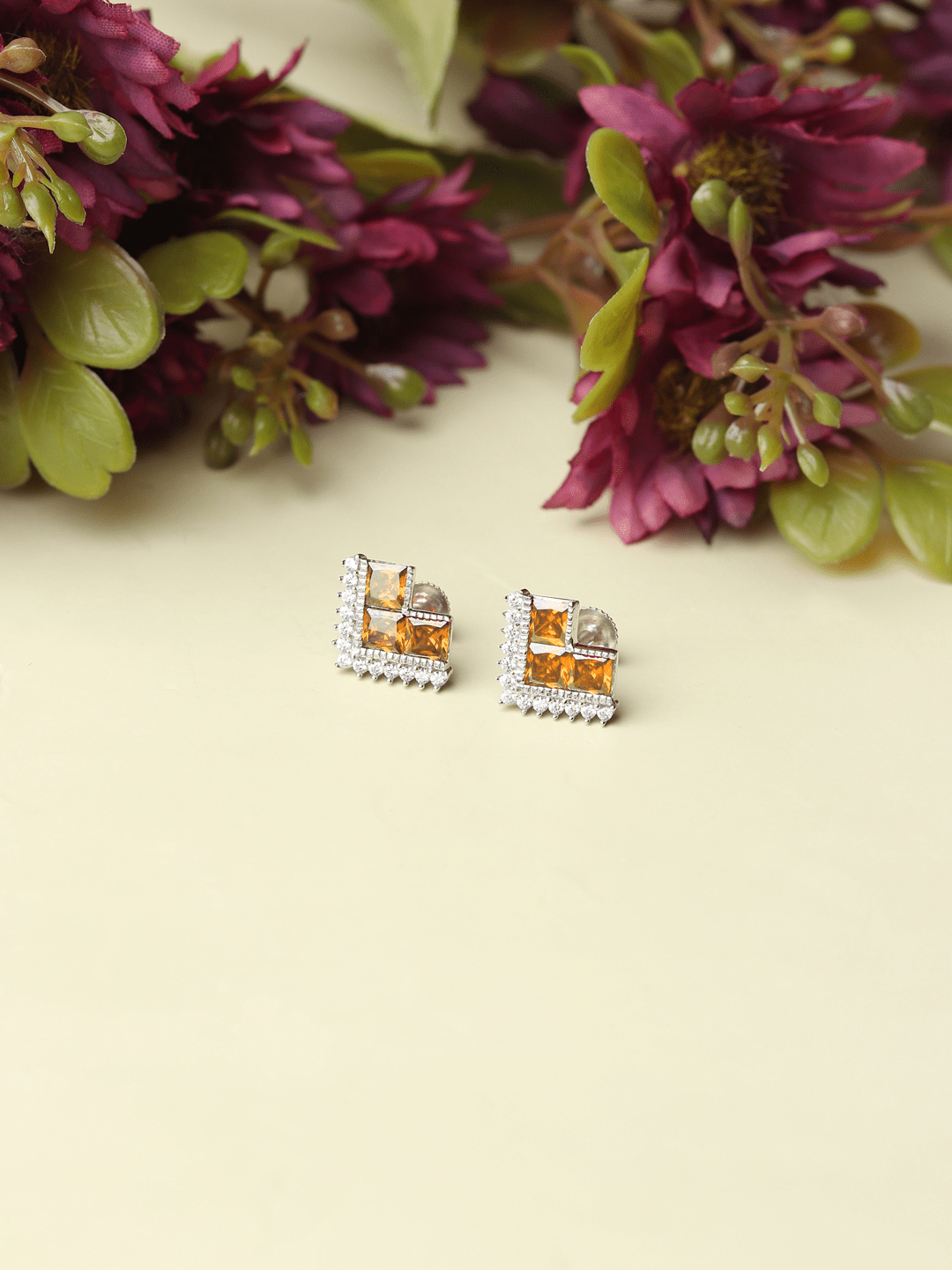 Pure Sterling Silver (92.5% purity)Precious, Beautiful and Designer Stud Earrings with cubic zirconia (AD) stones for Girls and Women