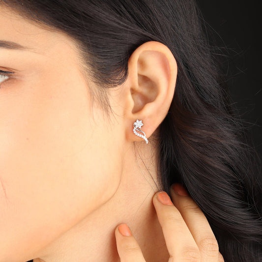 Sterling Silver Stud Earrings for Women by Akshat Sapphire 92.5 Silver Rhodium Plated S10097