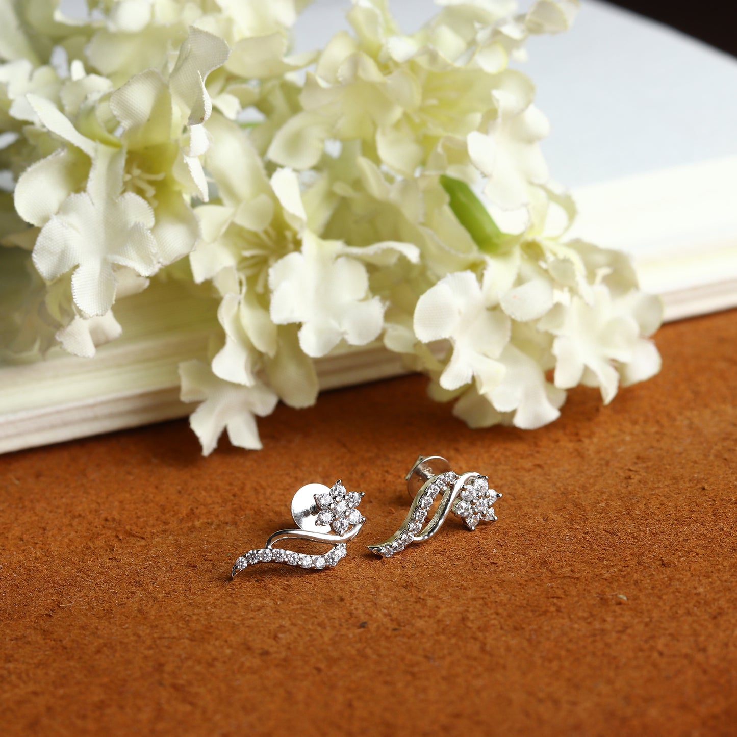 Pure Sterling Silver (92.5% purity)Precious, Beautiful and Designer Stud Earrings with cubic zirconia (AD) stones for Girls and Women