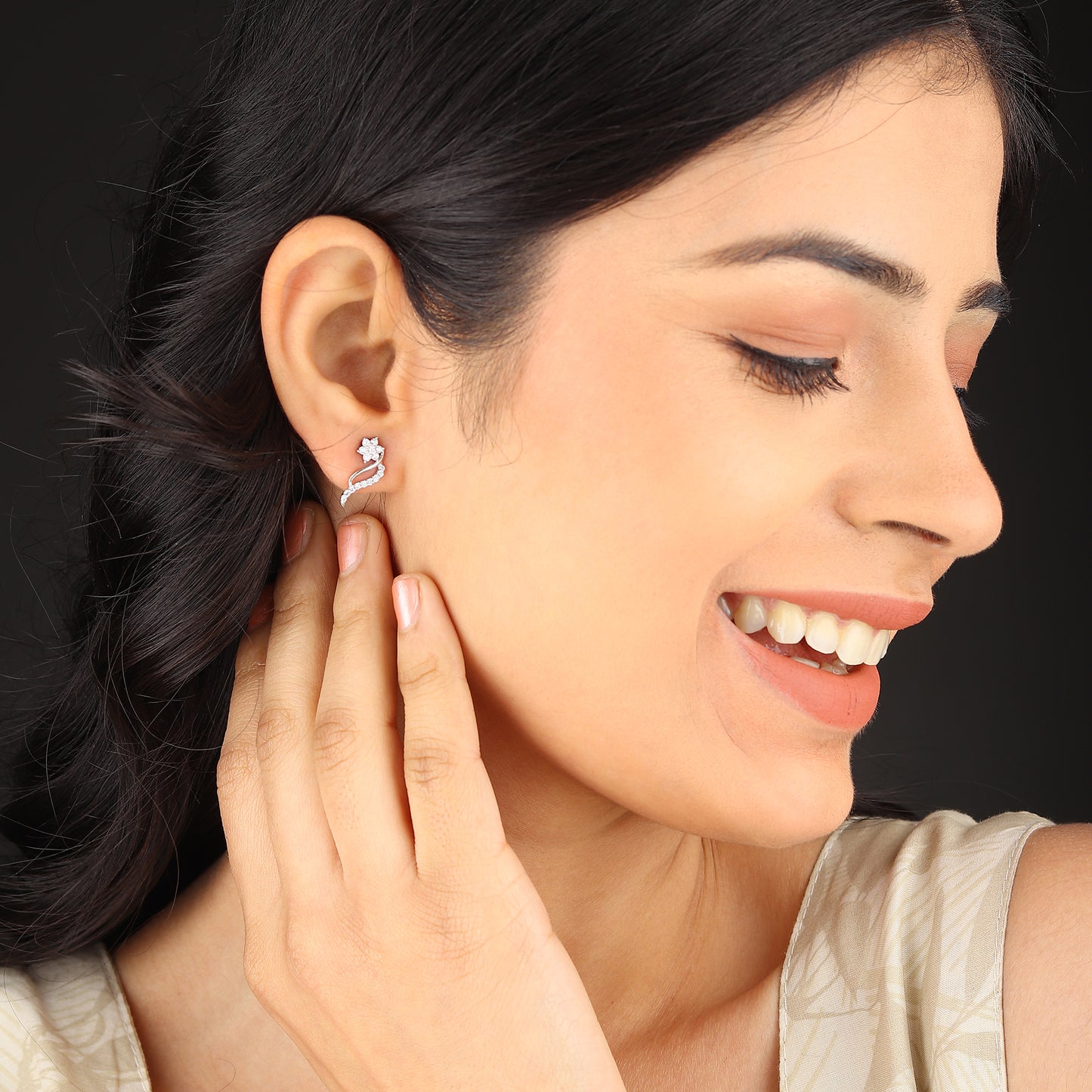 Pure Sterling Silver (92.5% purity)Precious, Beautiful and Designer Stud Earrings with cubic zirconia (AD) stones for Girls and Women