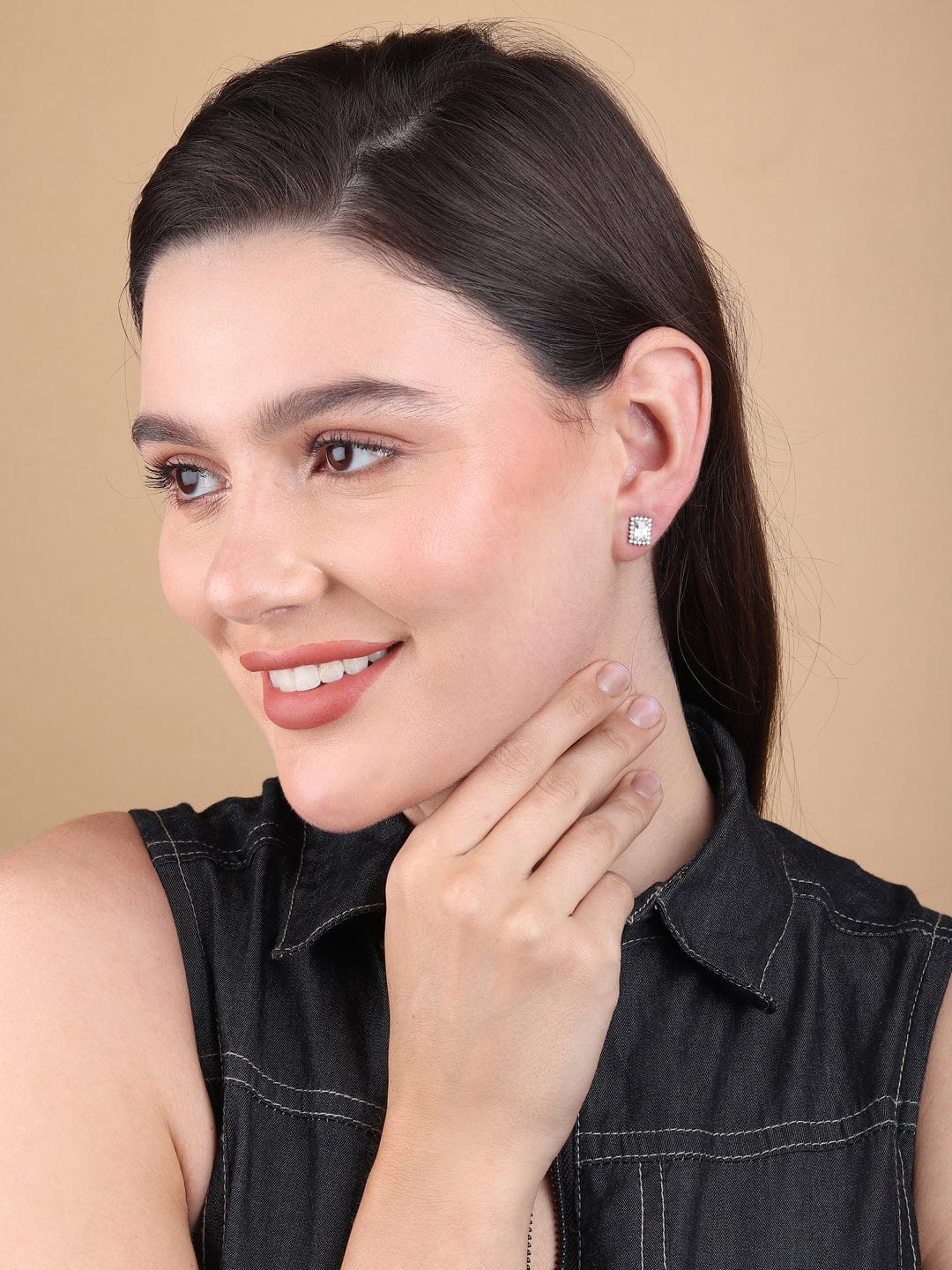 Pure Sterling Silver (92.5% purity)Precious, Beautiful and Designer Stud Earrings with cubic zirconia (AD) stones for Girls and Women